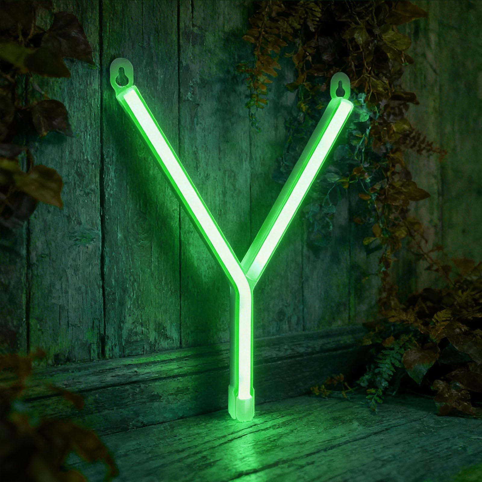 shulovehua Green Neon Letter Sign Night Lights Battery or USB Operated LED Alphabet Neon Art Lights Wall Decor Light up Words for Wedding Birthday Party Christmas Home Bar Decoration (Y) — image 1