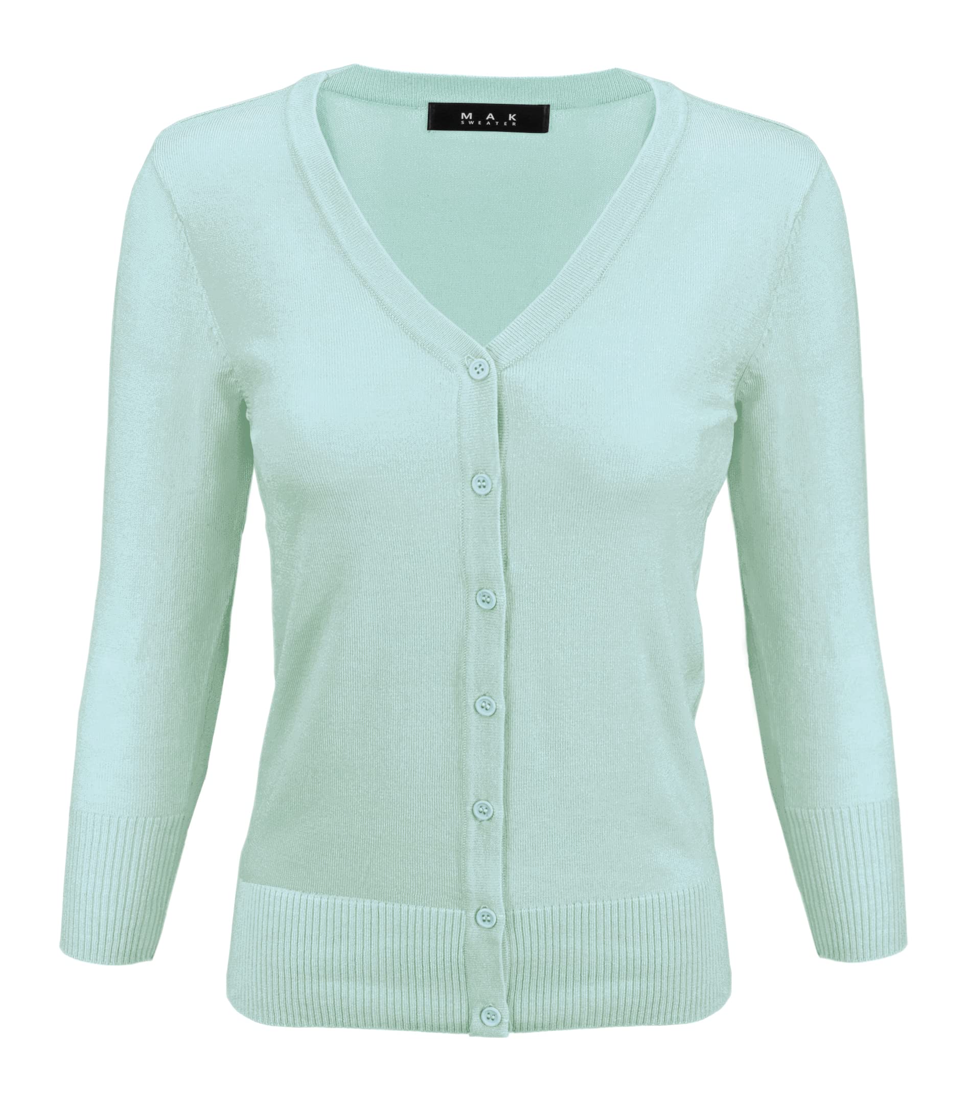 YEMAKWomen's Knit Cardigan Sweater – 3/4 Sleeve V-Neck Basic Classic Casual Button Down Soft Lightweight Top (S-3XL)