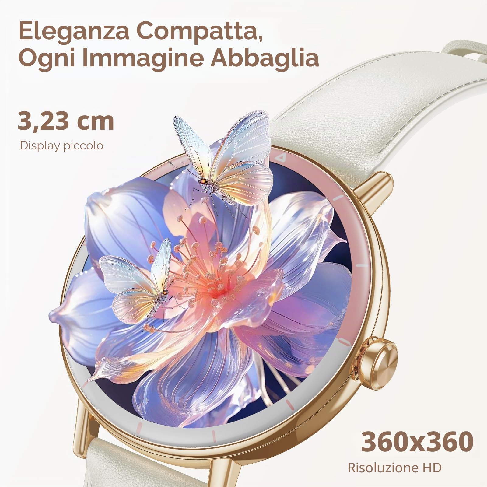 Smartwatch Donna, 1,27'' HD Orologio Smartwatch Piccolo Rotondo con Cardiofrequenzimetro/SpO2/Sonno/Ciclo Mestruale, 100+ Modalità Sportive/Contapassi Smart Watch per Android iOS, Rosa/Avorio