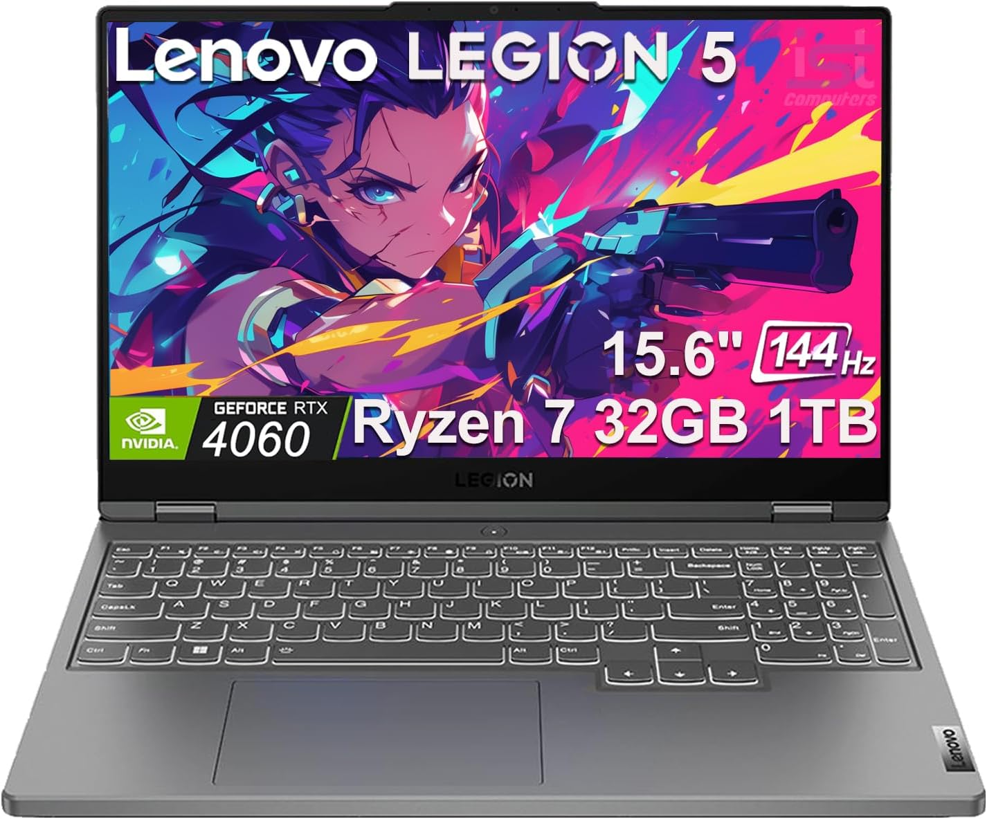 Lenovo Legion 5 5i Gaming Laptop (15.6″ FHD 144Hz, NVIDIA RTX 4060 8GB, AMD Ryzen 7 7840HS, 32GB DDR5 RAM, 1TB SSD, 8-Core (Beat i7-13700H)) Backlit, Wi-Fi 6, Windows 11 Home, 2025, Grey