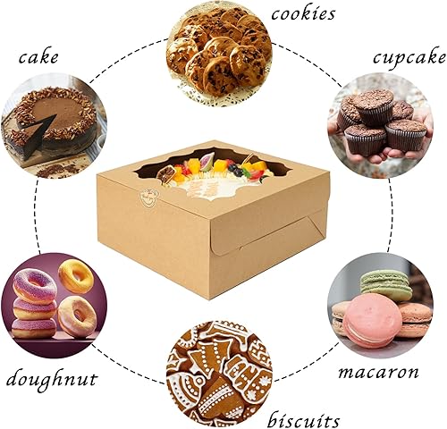 Miniatura 9 de Biocorpla 24 cajas de pastel marrones de 8 x 8 x 4 pulgadas con ventana, cajas de panadería con ventana, cajas de pastelería, cajas de postre, cajas
