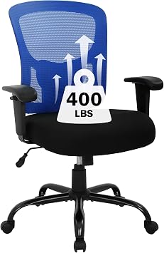 BLKMTY Big and Tall Office Chair Ergonomic 400lbs Wide Heavy Duty Executive Computer Chair with Adjustable Lumbar Support Armrest and Wheels for Adults, Blue