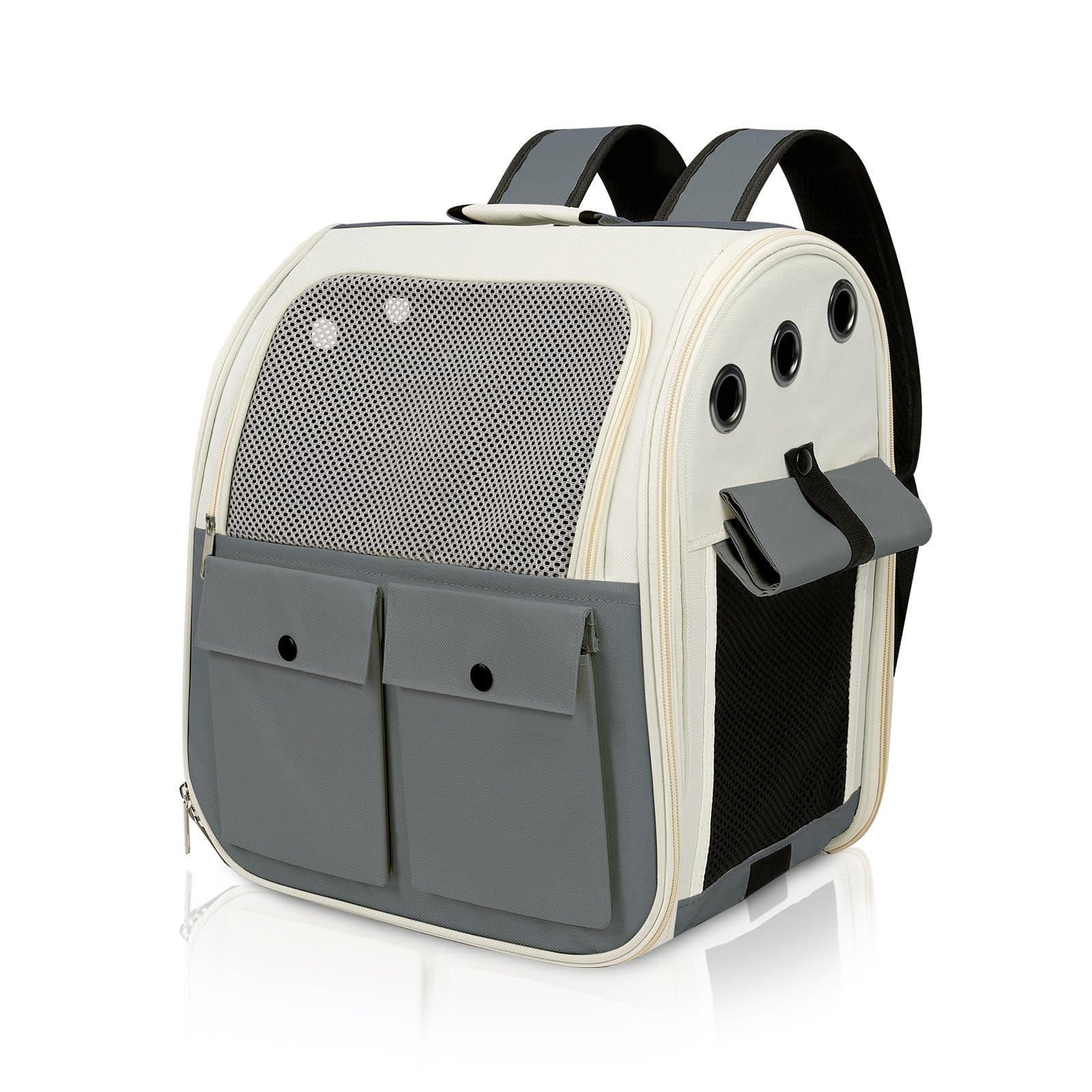 Airline Approved Cat Carrier Backpack - Ventilated Breathable Mesh for Small Dogs & Cats (15lbs), Soft Sided Dog Backpack for Hiking, Camping, Travel & Vet Visits with Padded Straps (Grey)
