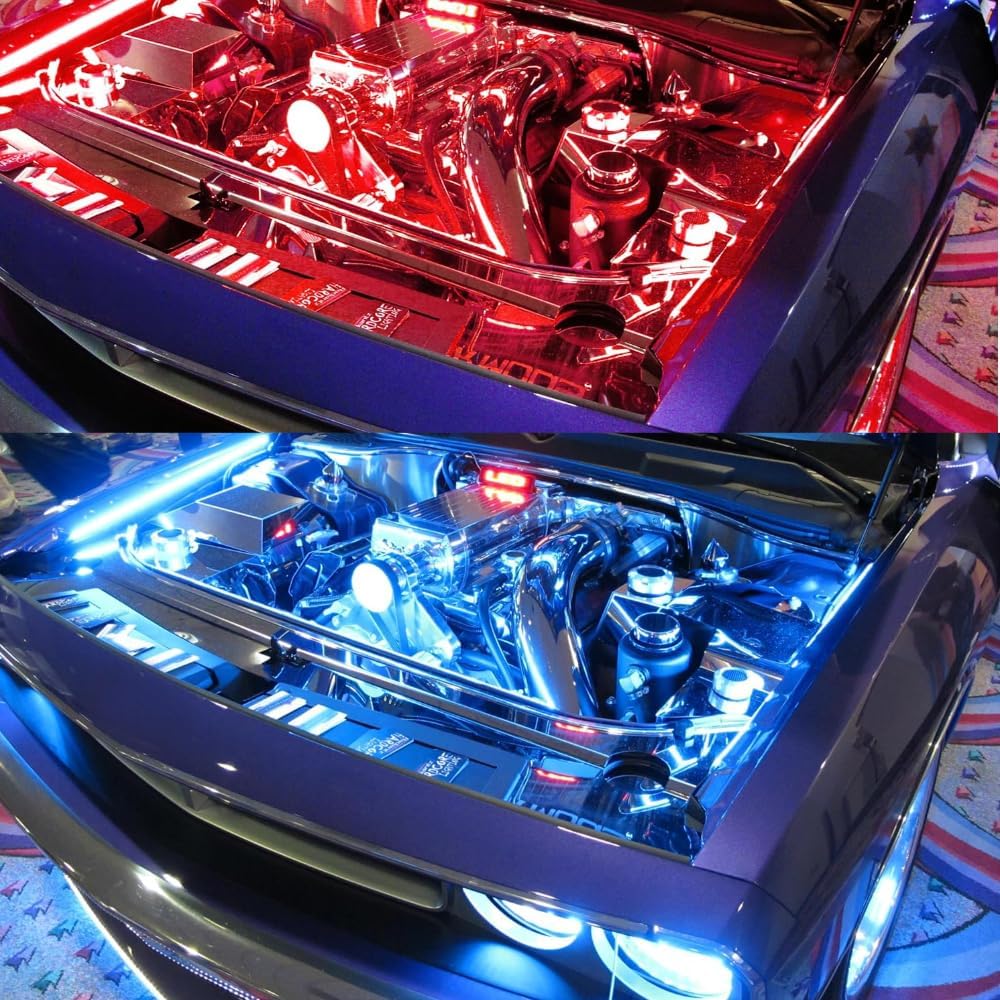 RGB LED Car Engine Bay Lights, 8PCS 4 Inch Under Hood LED Light Bars Kit, APP Bluetooth Control, Music Sync, Waterproof Interior Exterior Lighting for Car Truck Jeep Motorcycle