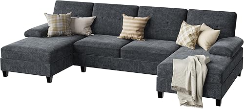 Miniatura 4 de Walsunny - Sofás seccionales para sala de estar, sofá seccional convertible en forma de U con chaise doble, juego de sofá de 4 asientos modular para