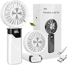 Portable Fan 3 in 1, Mini Rechargeable Handheld Fan, Small USB Ventoinha Desktop Battery Operated Portable with 5 Speed Levels, Manual Hand Fan for Office and Outdoor (White)