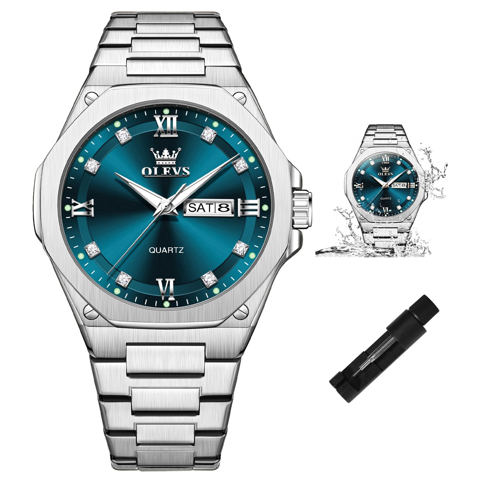 Mens Watches Octagonal Stainless Steel Quartz Watch Waterproof Business Casual Dress Wris…