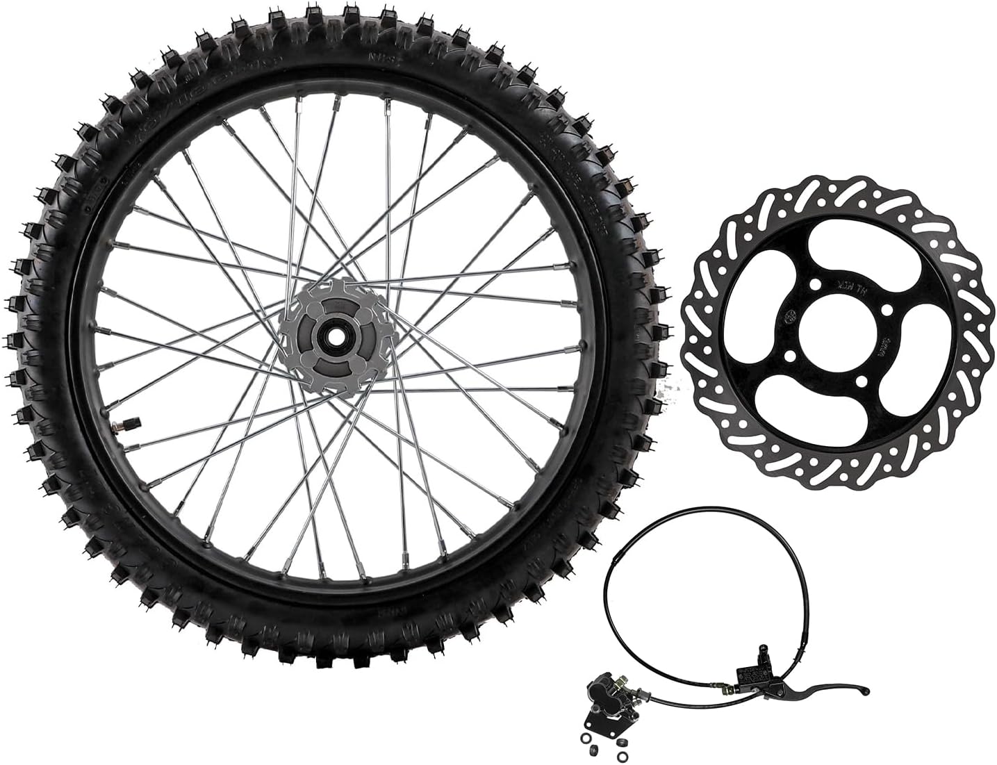 19 inch Front Wheel Tire 70/100-19 with 15mm Bearing and Casting Steel Disc Brake Rotor Hydraulic Brake Caliper Master Cylinder for 110cc 125cc 140cc 150cc 160cc Pit Pro Trail Dirt Bike