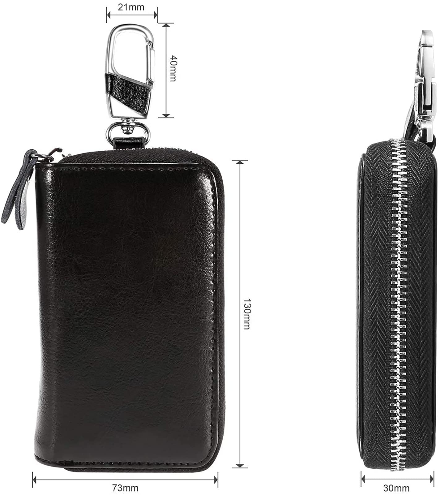 Etuis Porte Clés Cuir, Pochette Porte Clef Cuir Porte-Clé Voiture Porte-monnaie Sac à poche Sécurité Multifonctionnel Fermeture Éclair Classique Casual, avec 12 crochet Clip