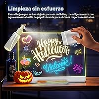 Vista 6 de Tablero de notas LED recargable de 16 pulgadas, 7 modos de luz de color, almohadilla de dibujo de borrado en seco de neón con soporte integrado