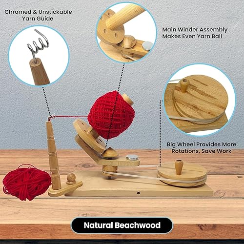Miniatura 18 de Brainmart Winds - Bobinadora de bolas de hilo de madera y veloz de mesa, Winds de 8 a 12 onzas para manualidades de ganchillo y tejer, juego