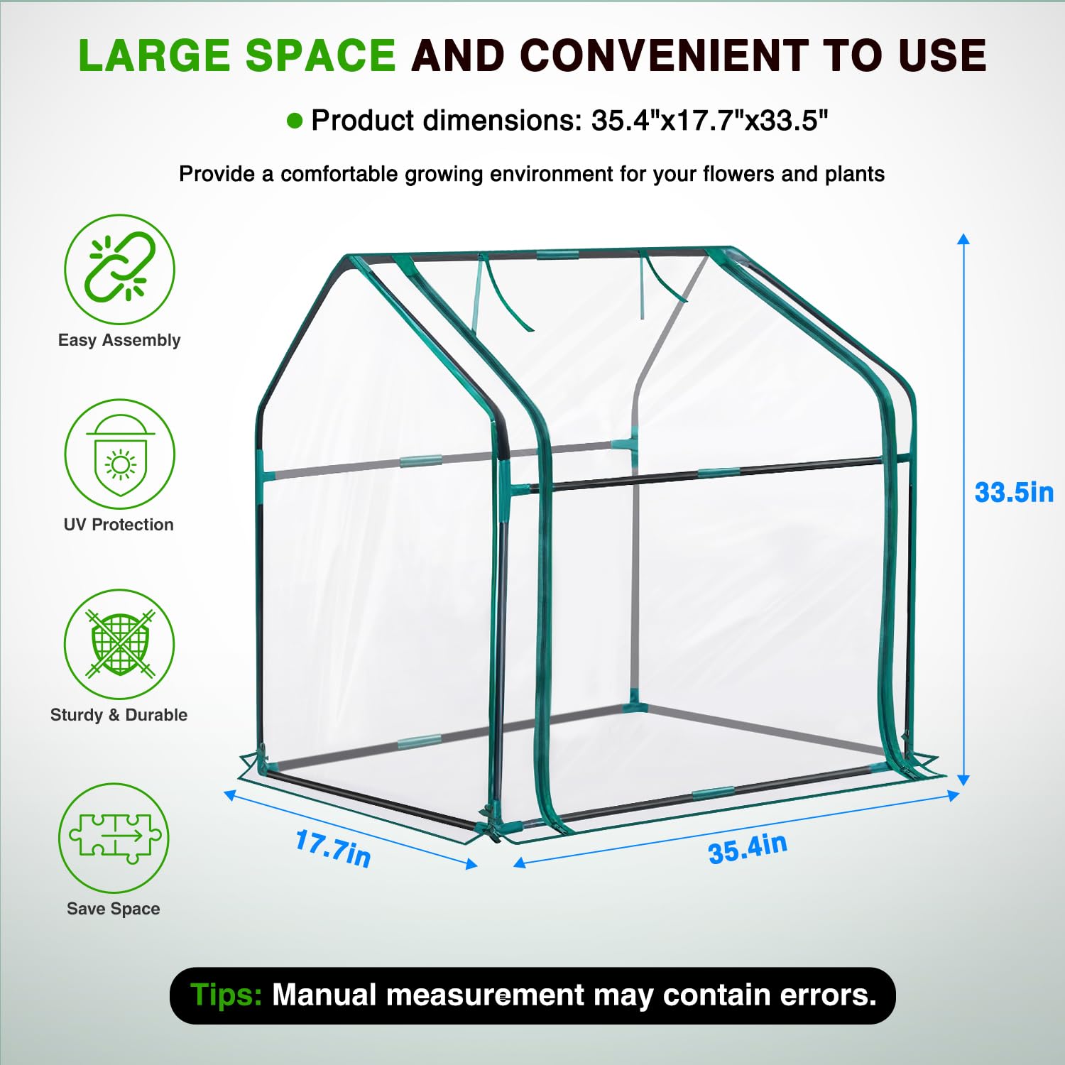 Yesker Mini serra 91 x 45 cm x 84 cm piccola serra portatile per serra interna ed esterna con copertura in PVC Serra compatta per lavori in giardino d'inverno balcone patio esterno copertura piante