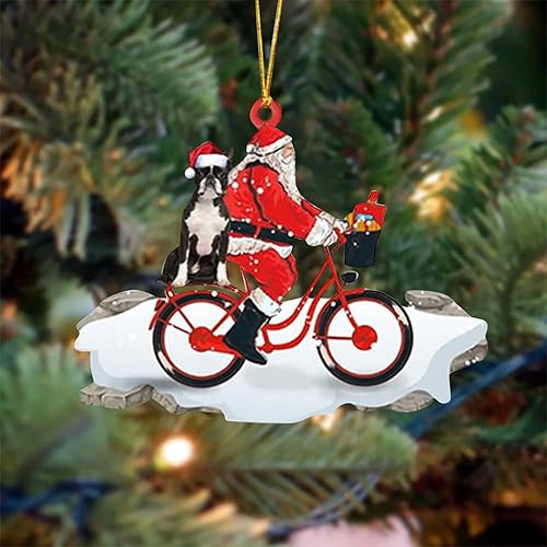 Papá Noel para montar en bicicleta, Santa Claus en bicicleta con perro, adorno para árbol de Navidad, colgante de madera de anciano, ciclista,