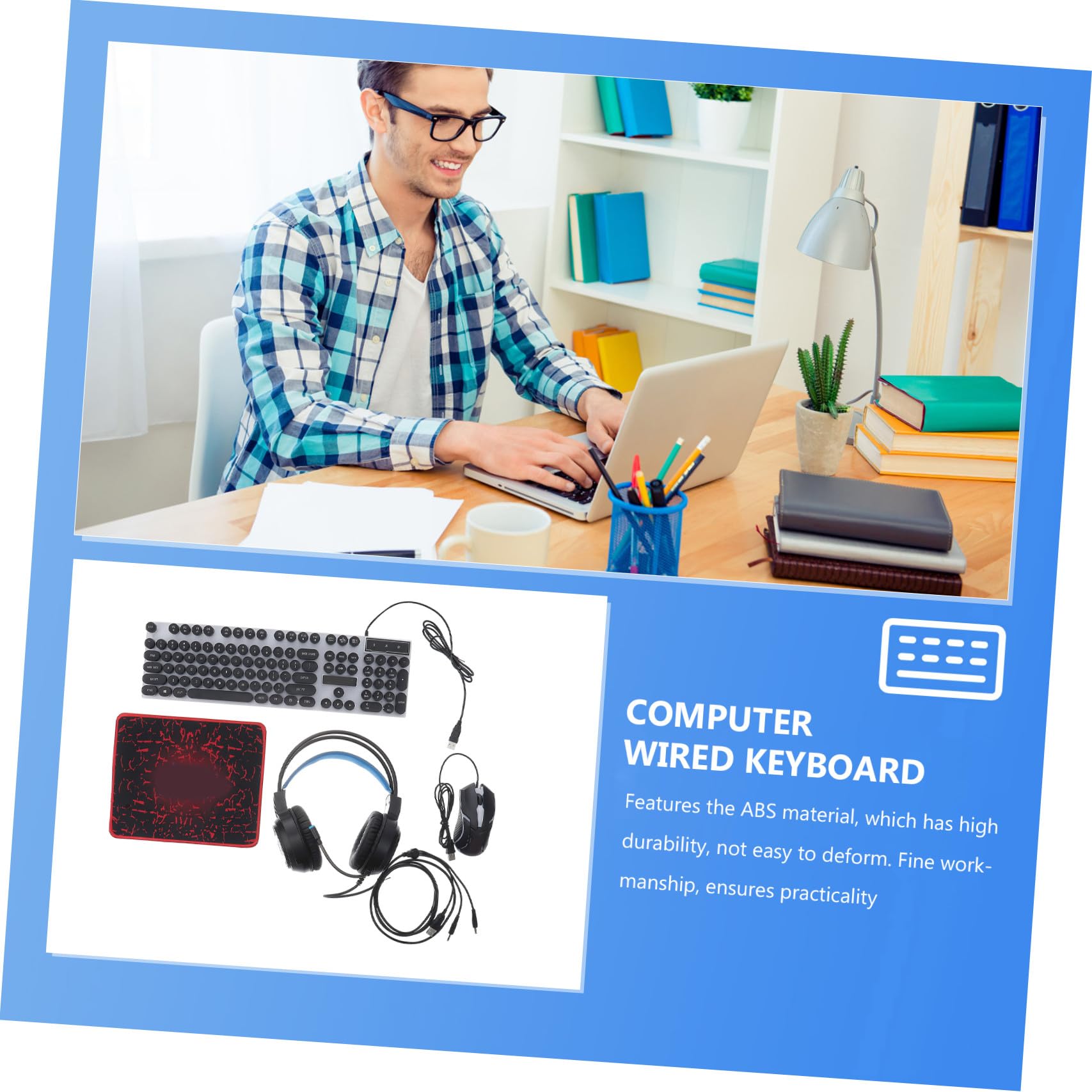 HEMOTON Tastiera Ergonomica Mouse Gamer Rgb e Tappetino Incluso Combo Accessori per Computer da Gioco Retroilluminato per Regali Familiari e Amici Appassionati