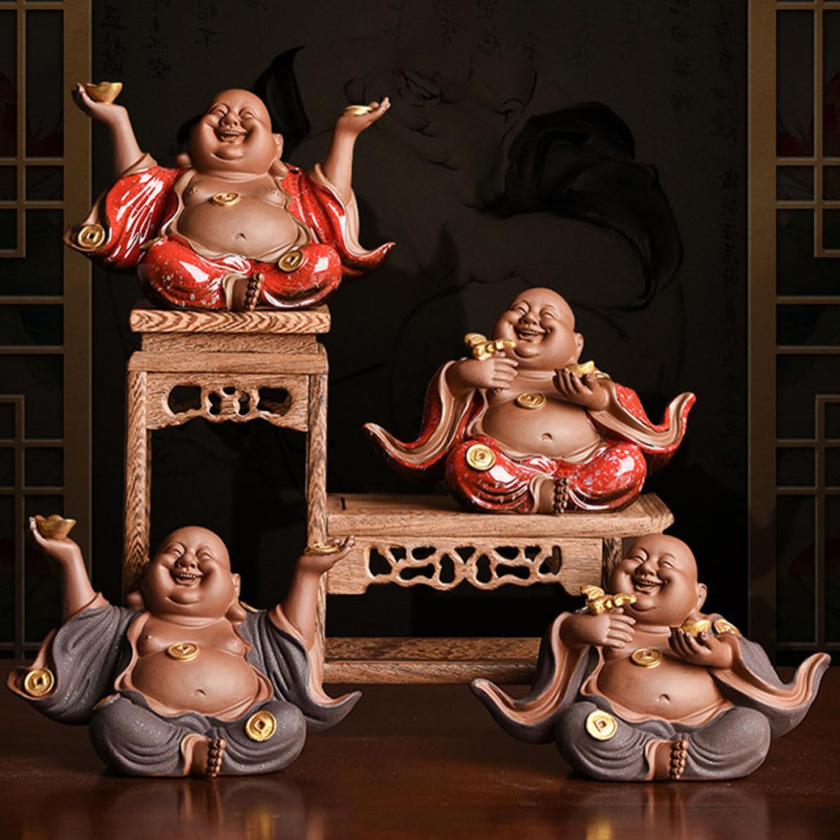 ibasenice Escultura de Buda Maitreya Creativa de Cerámica Fina Artesanía y Resistente para Decoración de Casa de Té y Souvenirs Festivos