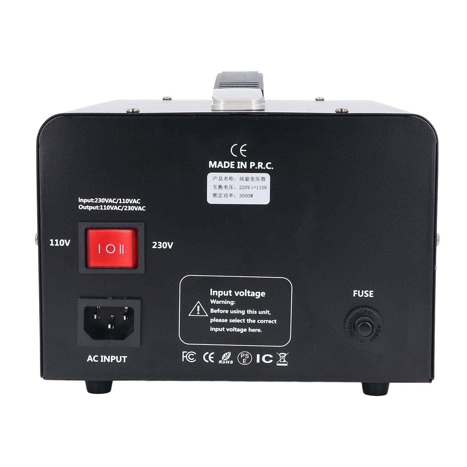 Transformador convertidor de tensión 3000W (110V a 220V, 220V a 110V) Convertidor Elevador/Reductor con Interfaz Universal, Carcasa de aleación de Aluminio, monofásico (Enchufe de la UE)