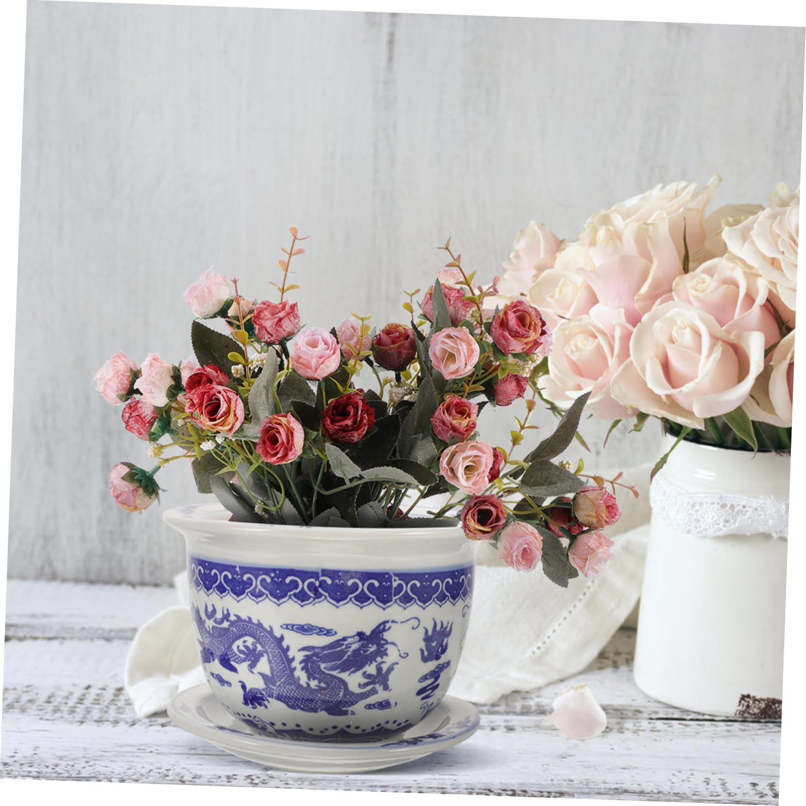 VANZACK Wykwintne Rzemiosło Duża Ceramiczna Doniczka Bonsai Z Tacką Do Roślin Domowych
