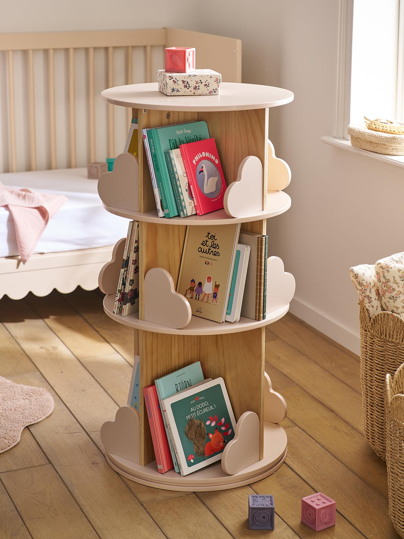 VERTBAUDET Bibliothèque tournante 3 Niveaux Coeur Rose pâle TU
