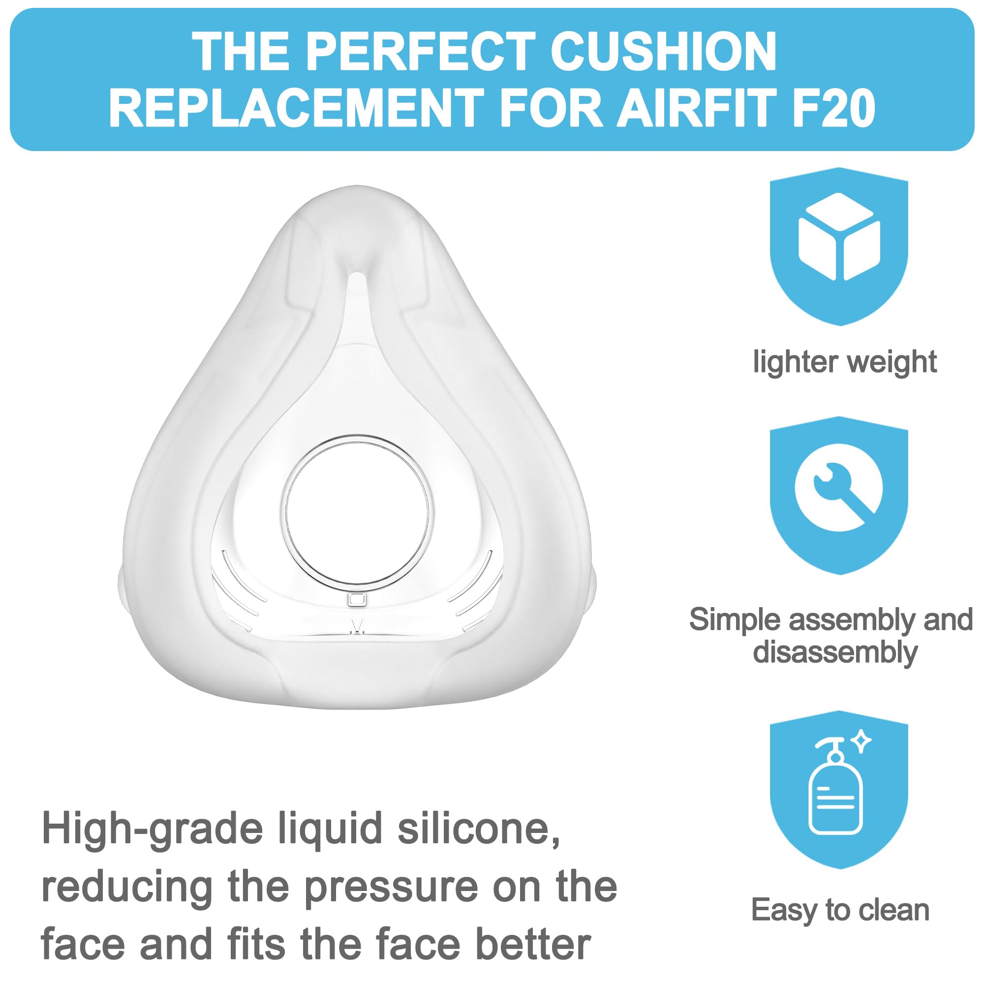 Ensemble amélioré compatible avec Airfit F20 Large bandeau de rechange, joint sécurisé et confort optimisé avec coussin avancé, fournitures de grande valeur par BlessEase (coude non inclus)