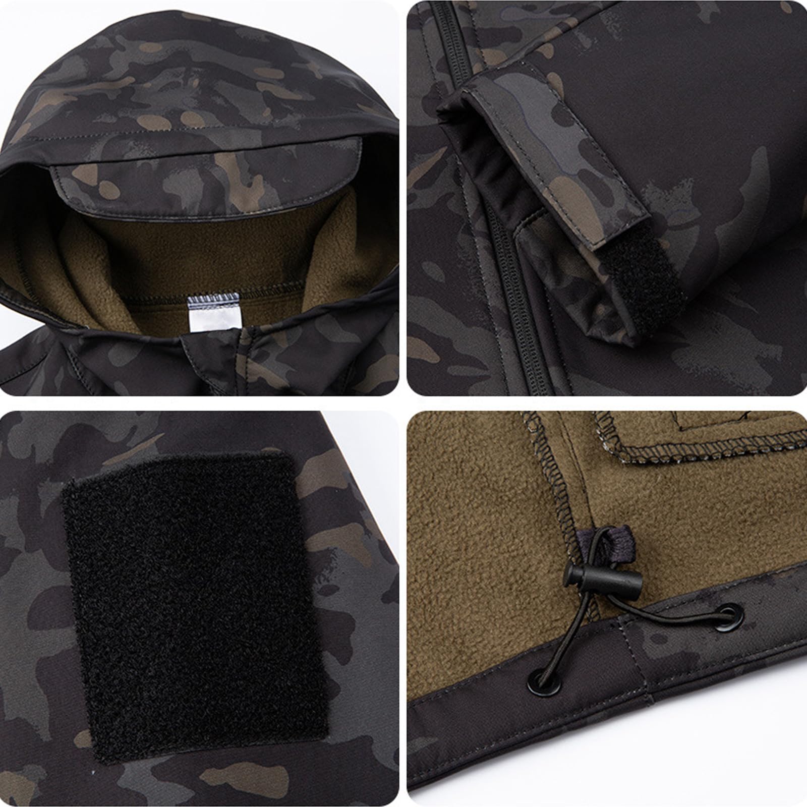 Enfant en Plein Air Vêtements Tactiques Ensembles Veste et Pantalon Softshell Doublé Polaire Airsoft Militaire Camouflage Hiver Combat Chasse Randonnée Camping pour Garçons Fille