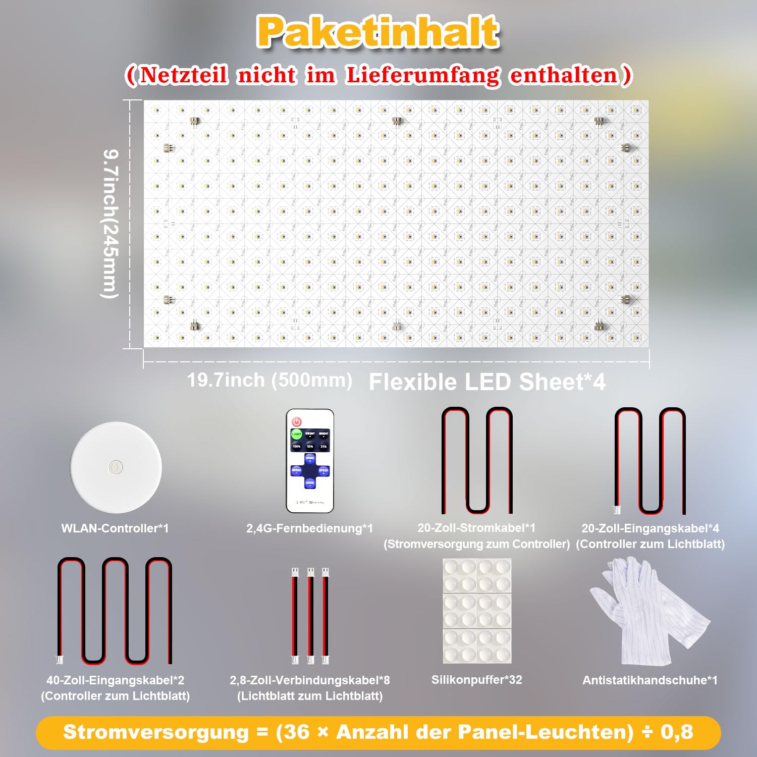 Lichaser LED-Hintergrundbeleuchtung, Weiß, 36W, 6000K, 24V, Dimmbare LED Platten, Alexa-kompatibel, Flexible Panelblattlichter, Fernbedienung, App-Steuerung, 50 x24.5cm for Marmor (4 Pack)