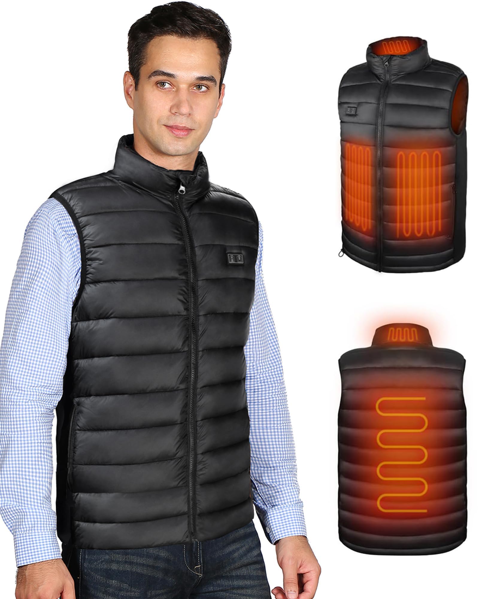 WUEAOA Gilet Riscaldato Uomo, Smanicato Riscaldato Uomo, Gilet Riscaldante uomo con Batteria 10000mAh,3 Livelli Di Temperatura,Ideale Per Lavoro All’Aperto, Escursioni, Pesca, Inverno