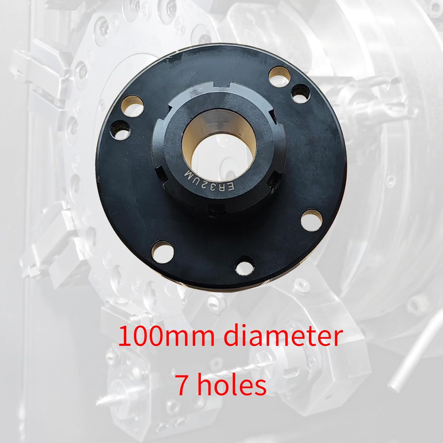 ER32 Collet Chuck, 100mm Diameter, 7 Holes, ER32 Spanner