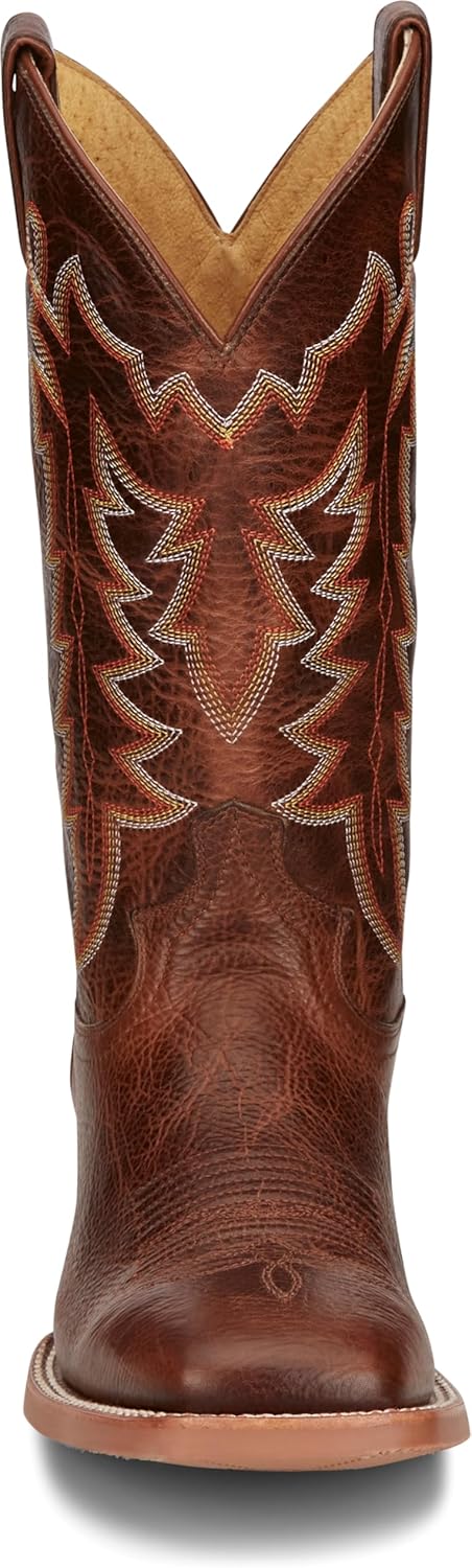 Justin Carsen 12" Square Toe Western Boot for Men - Hand-Distressed Leather, Bold Stitching, Orthotic Comfort, Rubber Outsole