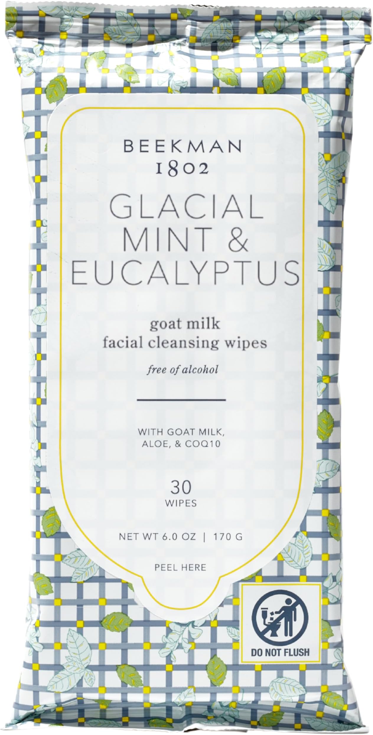 Beekman 1802 Goat Milk Face Wipes, Glacial Mint & Eucalyptus, 30 Count