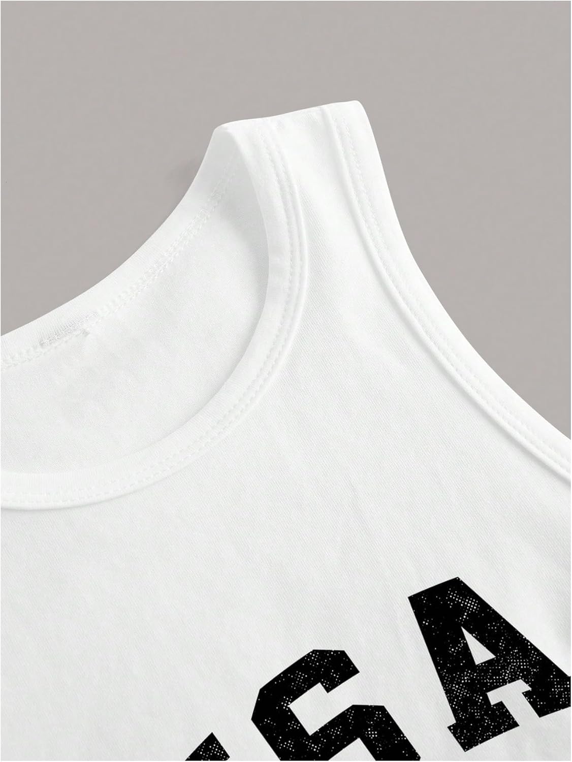 WDIRARA Women's American Flag Letter Print Crop Tank Top Round Neck Sleeveless Tee Shirt - Image 4
