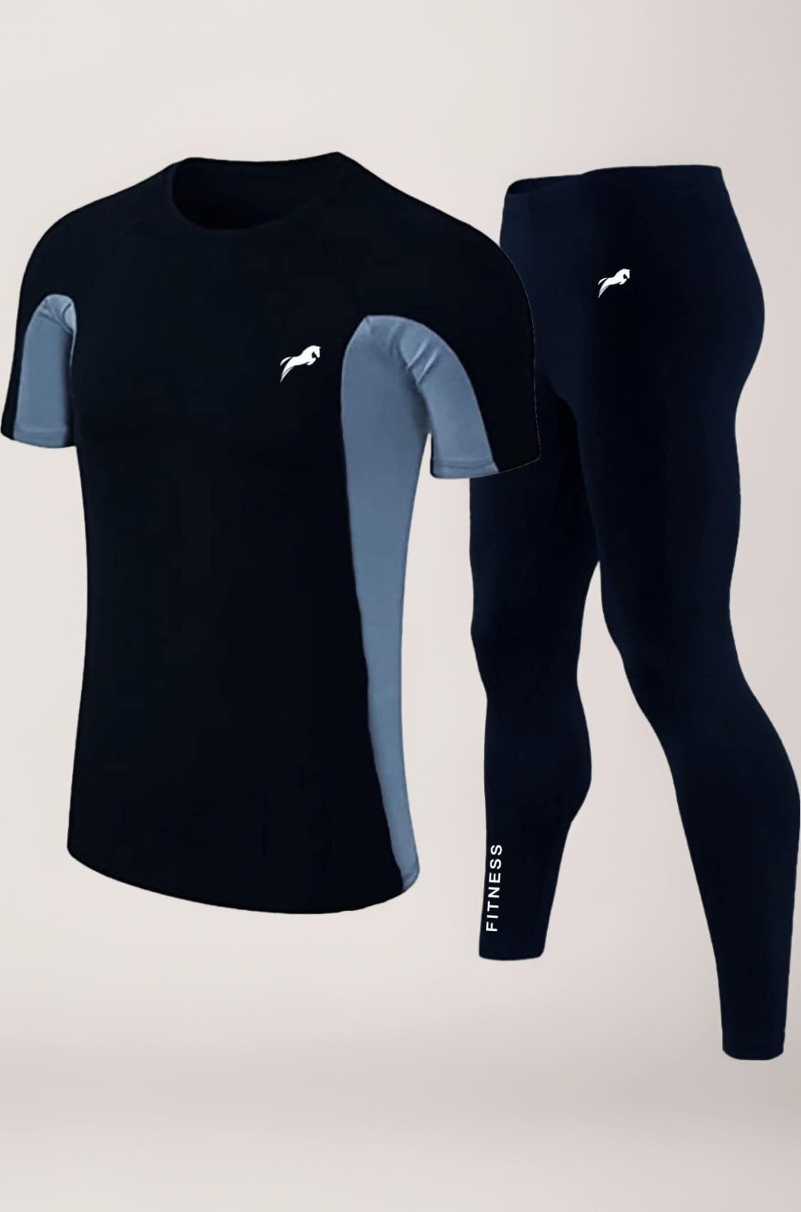 Men's Polyester Sports Running Set Compression Half Sleeve T-Shirt,Pants Skin-Tight Long Sleeves Quick Dry Fitness Sportswear Tracksuit Gym Yoga Suits(Set Of 2)( Tracksuit,Xl),Black,Solid