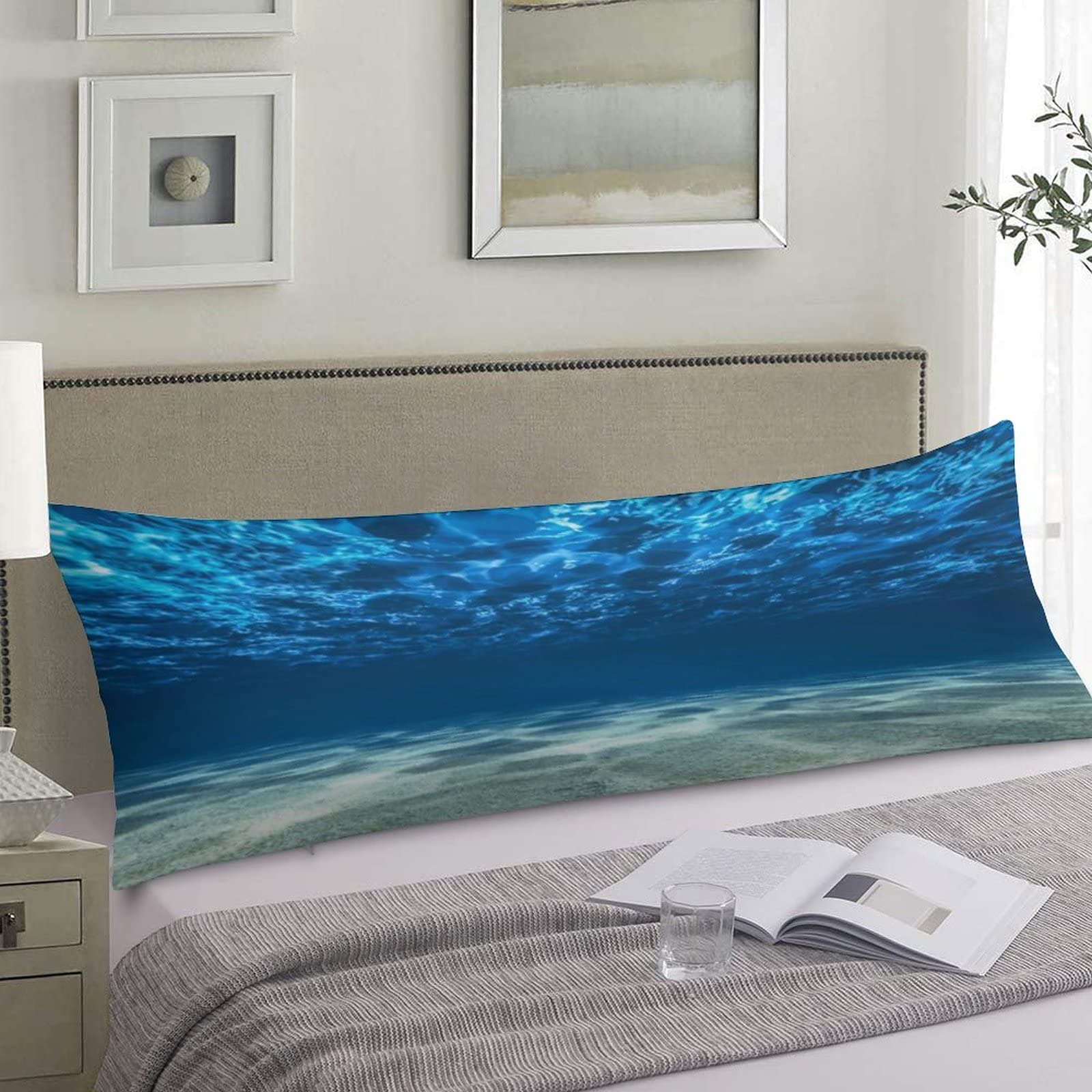 AIMSTONG Ocean Body Pillow Cover Blue Underwater Sea Water Wave Seascape Long Case Protector with Zipper Decorative Soft Large Cases Covers Cushion