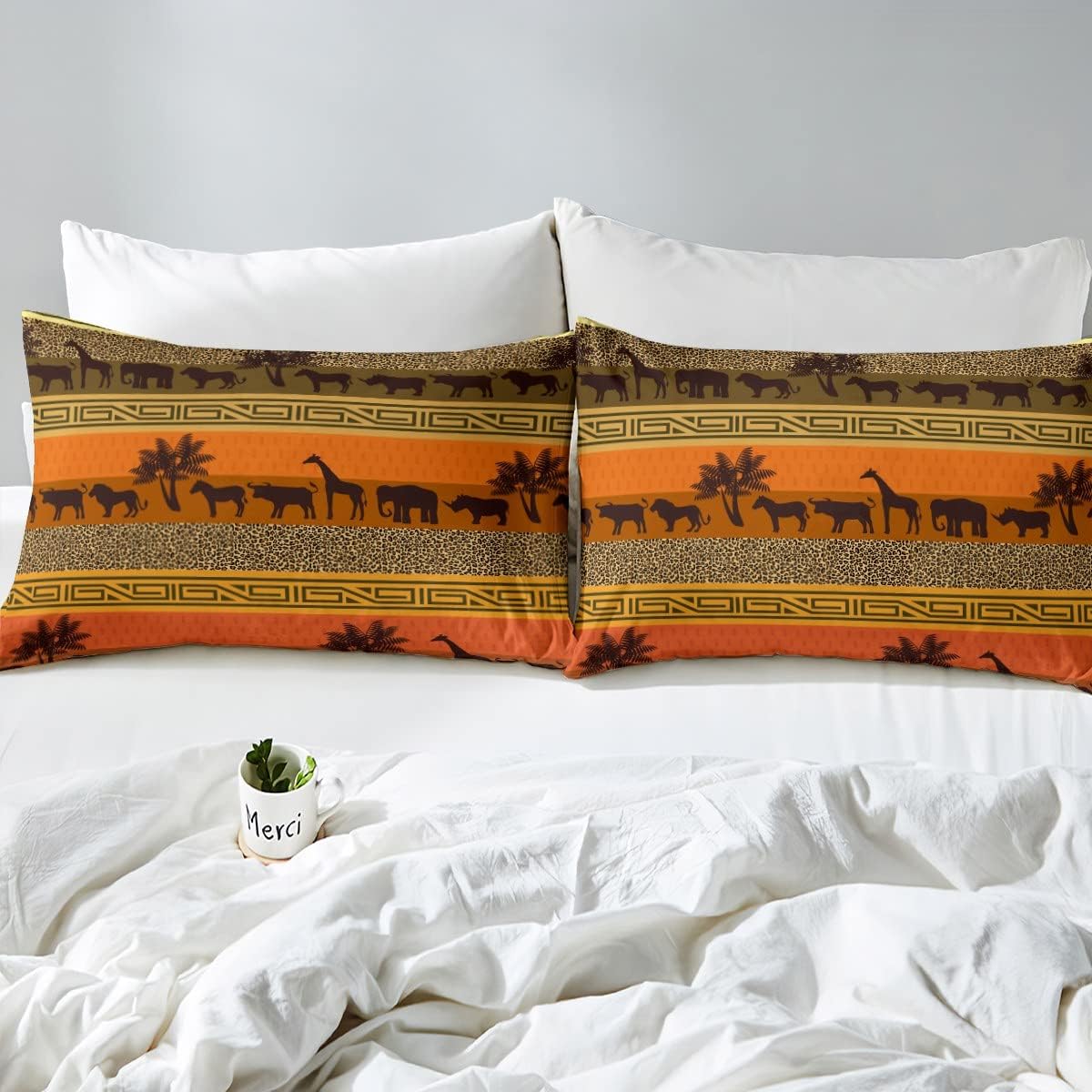 Safari Animal Bedding Comforter Set Leopard Cheetah Print Bedding Set Twin Giraffe Elephant Zebra Duvet Insert Decoratives 2pcs Tropical Desert Scene Quilt Duvet,African Landscape Tribal Pattern Decor