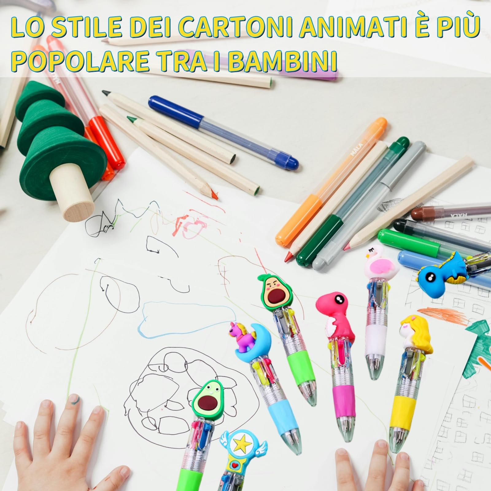 30 Penne Multicolore Per Bambini - 4 Colori Per Penna, Motivi Animaletti, Ideale Per Regali - Foto 8