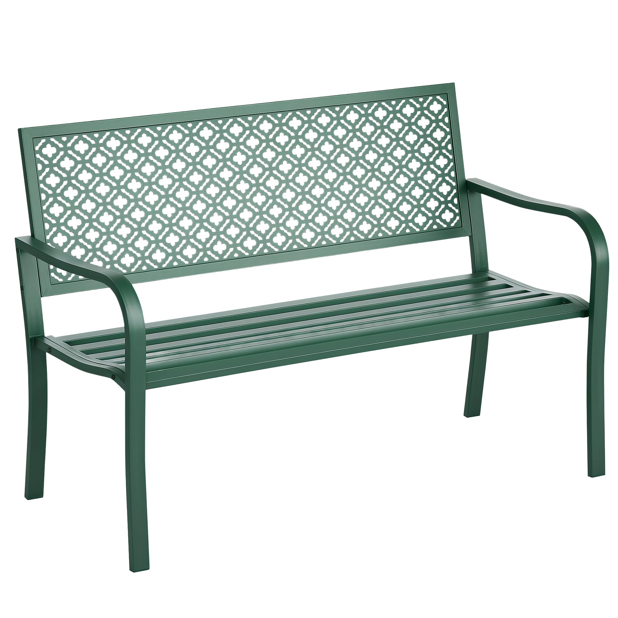 Outsunny Banc de Jardin, Banc extérieur Jardin en Acier, avec Dossier à Motif Floral, accoudoirs, pour 2 Personnes, pour Jardin, Balcon, Charge Max. 240 kg, Vert foncé