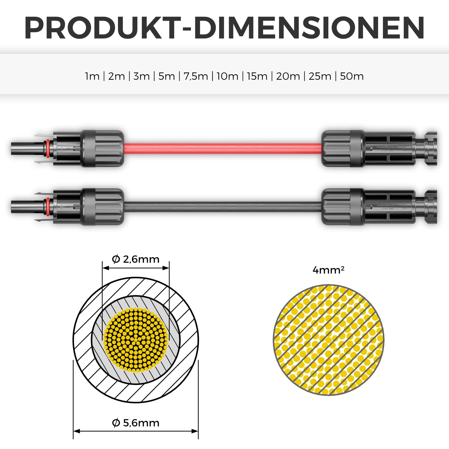 deleyCON 25m PV4 Solarkabel Verlängerung Set 4mm² für Photovoltaik-Anlagen - Verlängerungskabel für Serielle & Parallele Verkabelungen - 1kV AC 1,5kV DC - Wetterfest UV-Beständig IP68 - Rot & Schwarz