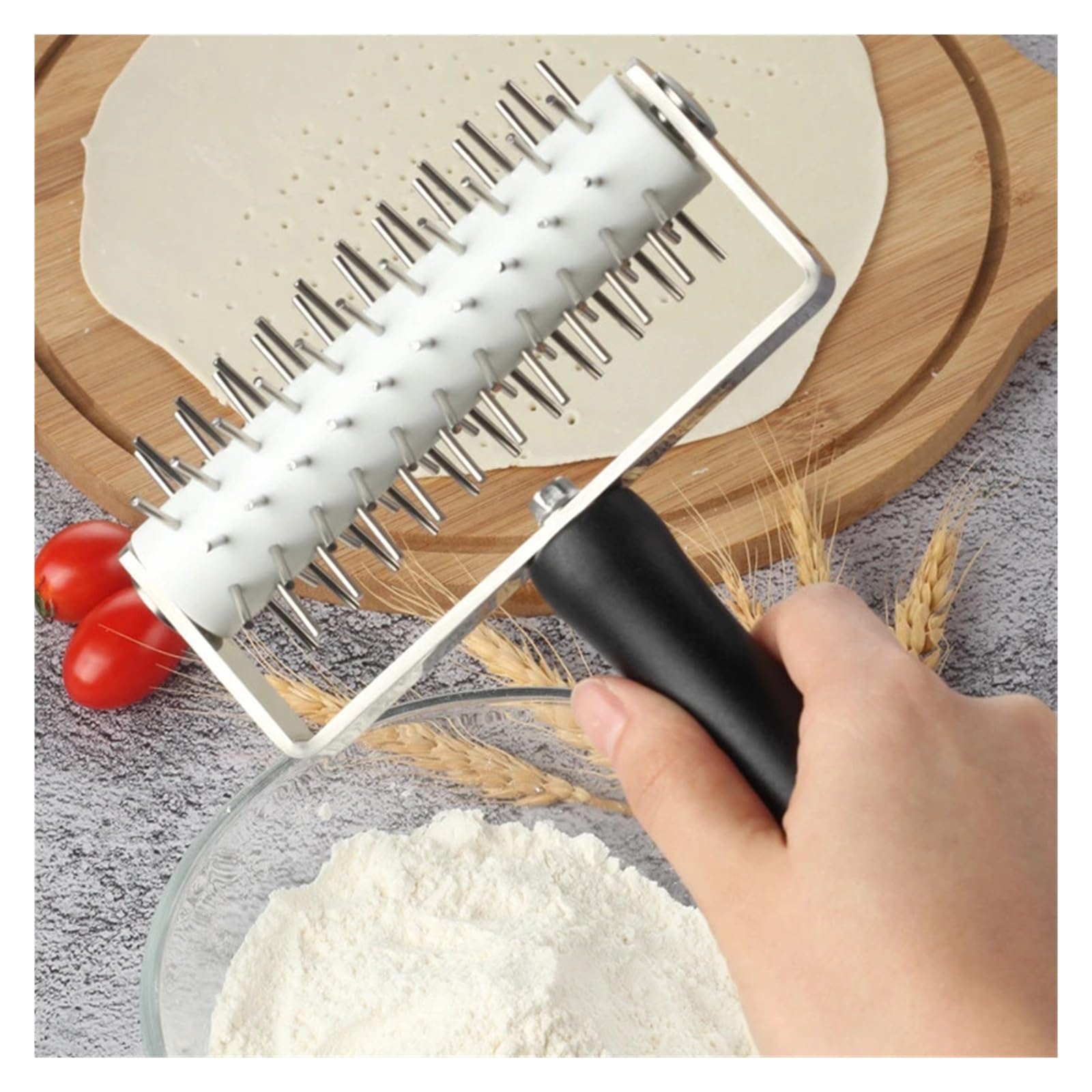 Rodillo for masa de Pizza, perforador acero inoxidable, for galletas, pasteles, pan