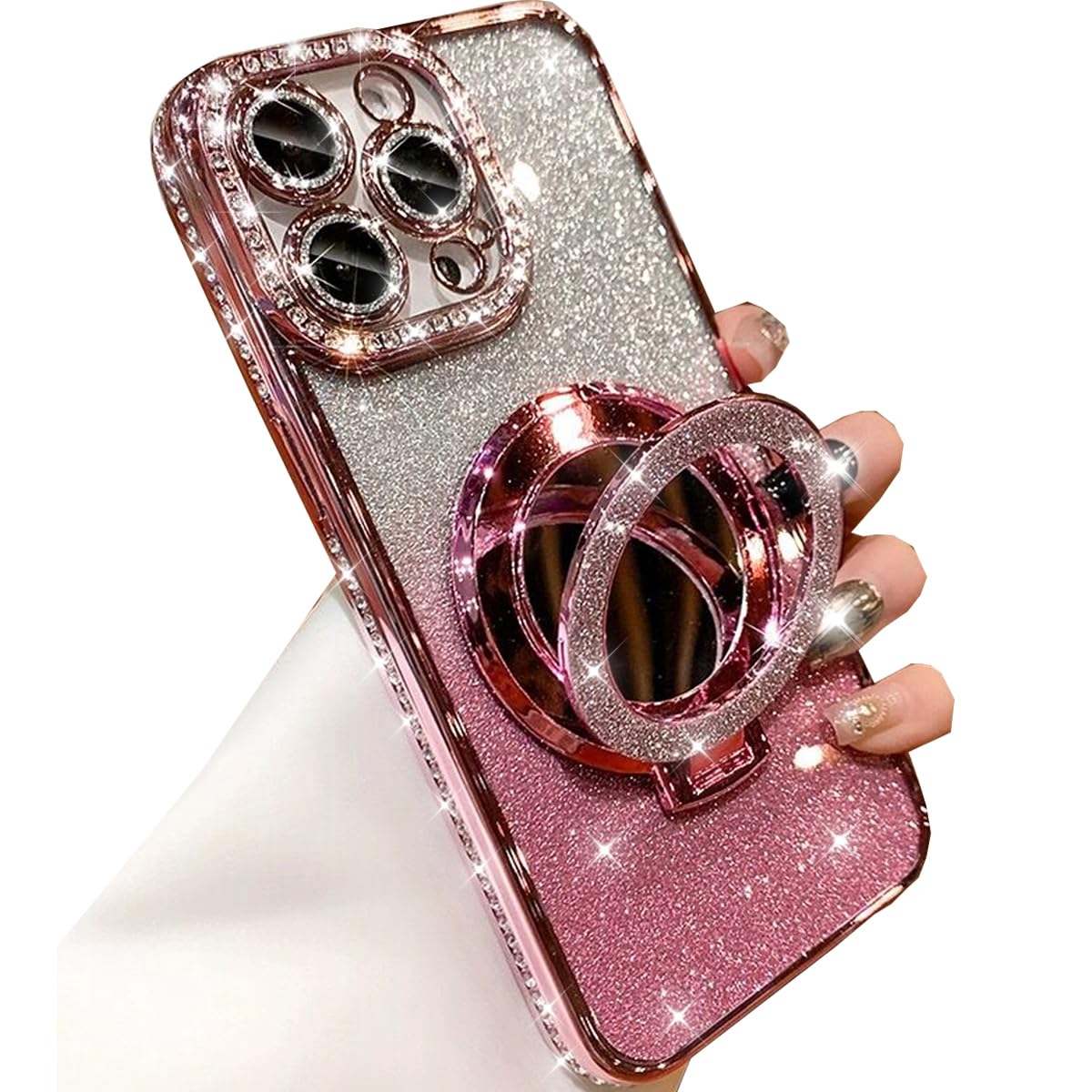 Changjia Magnetic Kickstand Glitter Case for iPhone 13 Pro Max,[Compatible with Magsafe] Bling Sparkly Rhinestones with Camera Protector & Makeup