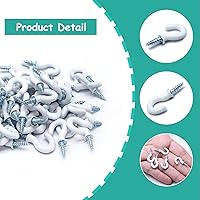 Vista 3 de 100 Pcs White Ceiling Cup Hooks Screw Self-Tapping Screws Hooks 1/2 Inch - Perfect for Plant, Kitchen, Cup, and Ceiling Hanging (White)