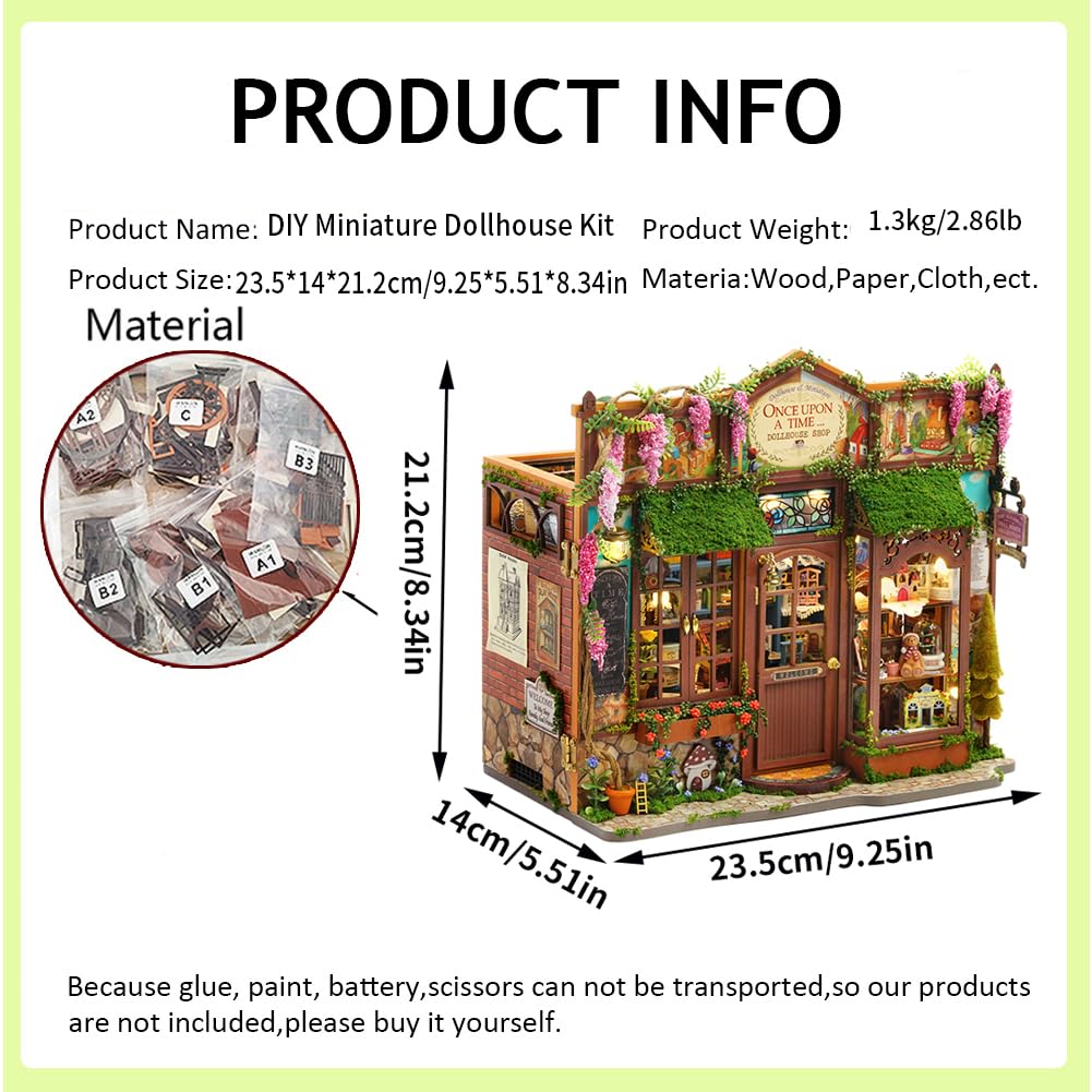 Miniaturowy domek dla lalek do samodzielnego montażu, puzzle z meblami LED, puzzlami 3D i szklarniami na książki - kreatywny zestaw do dekoracji półek. (bez osłony ochronnej)
