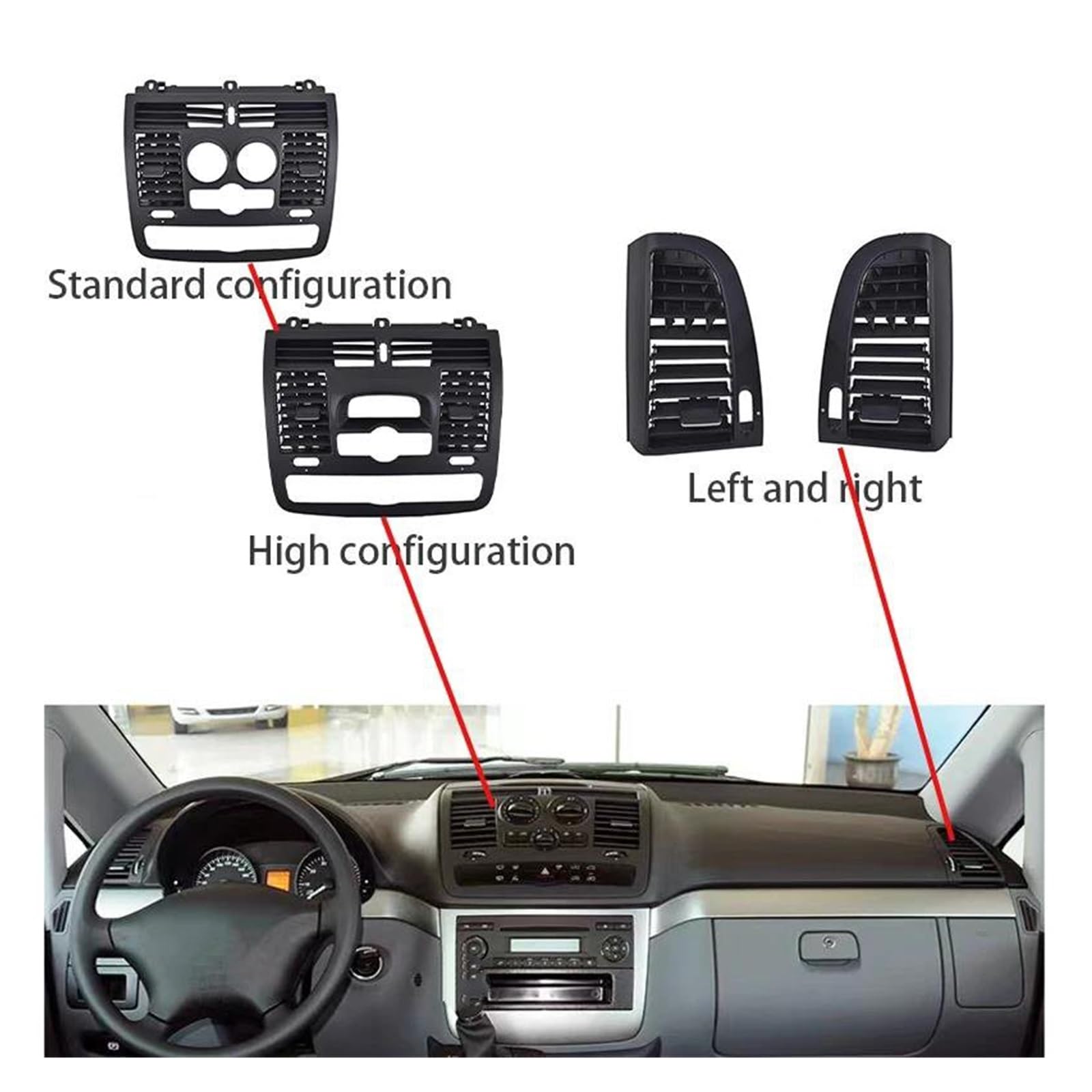 Wymiana wylotu powietrza do Mercedesa do Benz do Vito do Viano W636 W639 2004-2015 samochodowa kratka wentylacyjna klimatyzacji lewa prawa centralna osłona wylotu powietrza panel klimatyzacja (lewy