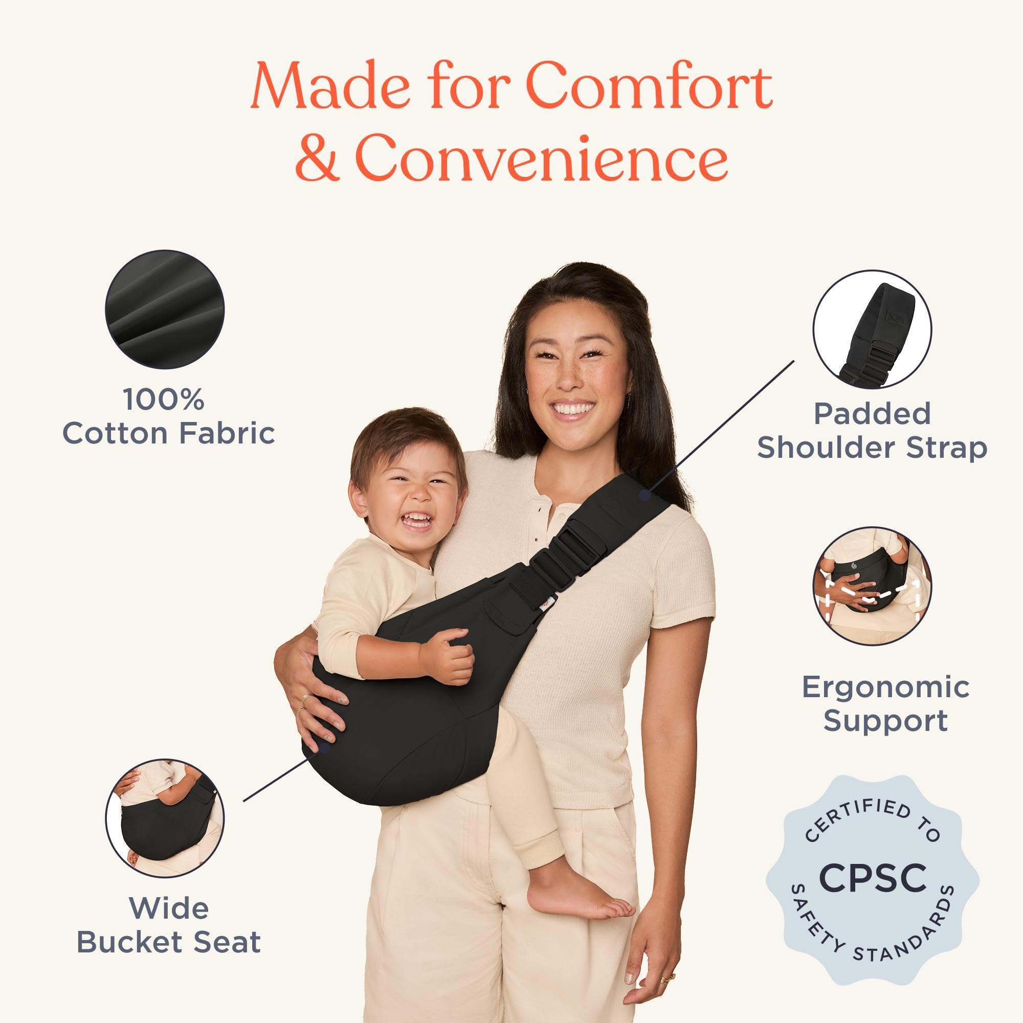 Ergobaby Upsie Sling Baby Hip Carrier, Ergonomic Hip Carrier for Babies and Toddlers from 6 Months (7.7-20.4 kg), Spontaneous Switching Between Walking and Being Carried, Onyx Black — view 2