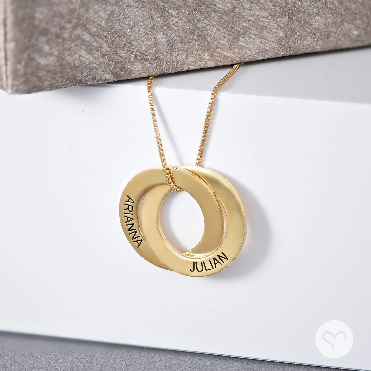 Theo Grace Personalized Russian Rings Necklace with Inscriptions - Two, Three, Four or Five Custom Pendant - Dainty Gift for Mom, Grandma, Her, Women - Jewelry for Christmas, Birthday