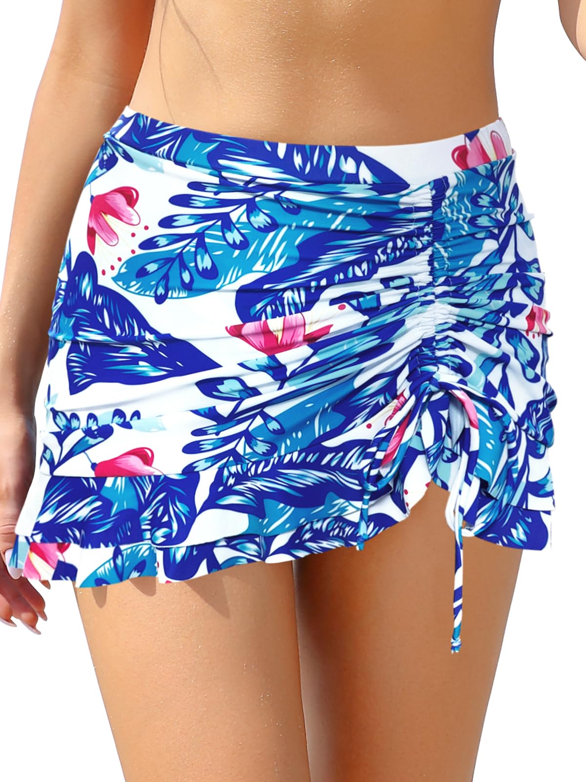 SHEKINI Traje de Baño para Mujer Elegante Ruched Bikini Falda Corta Incorporada Pantalones de Bikini Deportivo Verano Falda de Baño con Cordón de Playa — view 40