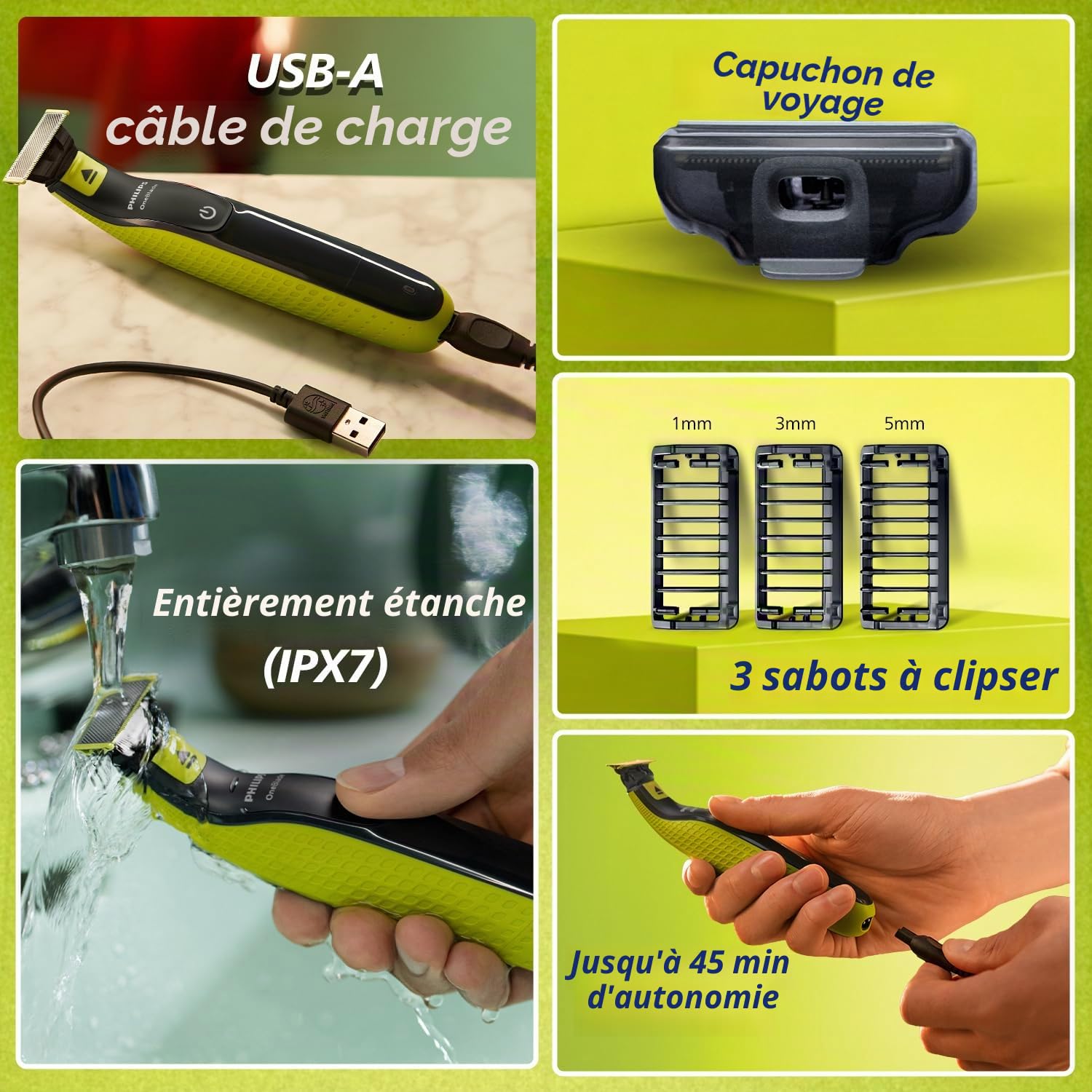 Philips OneBlade Turbo2X QP2724/10 Hybrid Trim, Edge, Rasage Dual Protech Tech Convient à tous les types de peau et épaisseur de poils