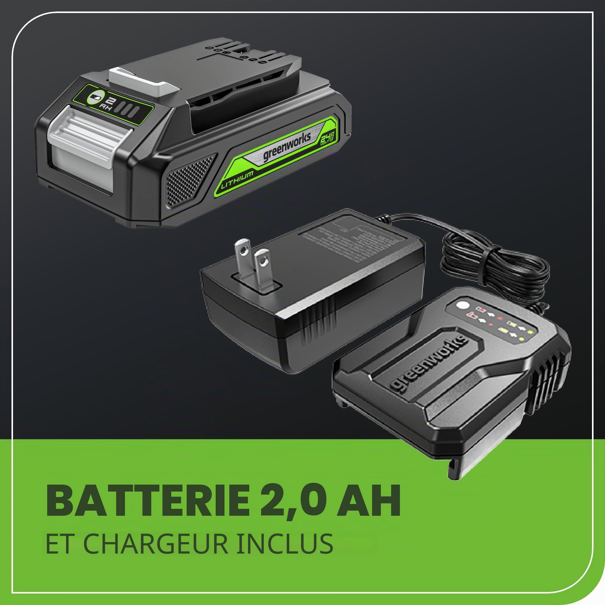 Greenworks Agrafeuse couronne 24 V 3/8" avec batterie 2Ah et chargeur 2A