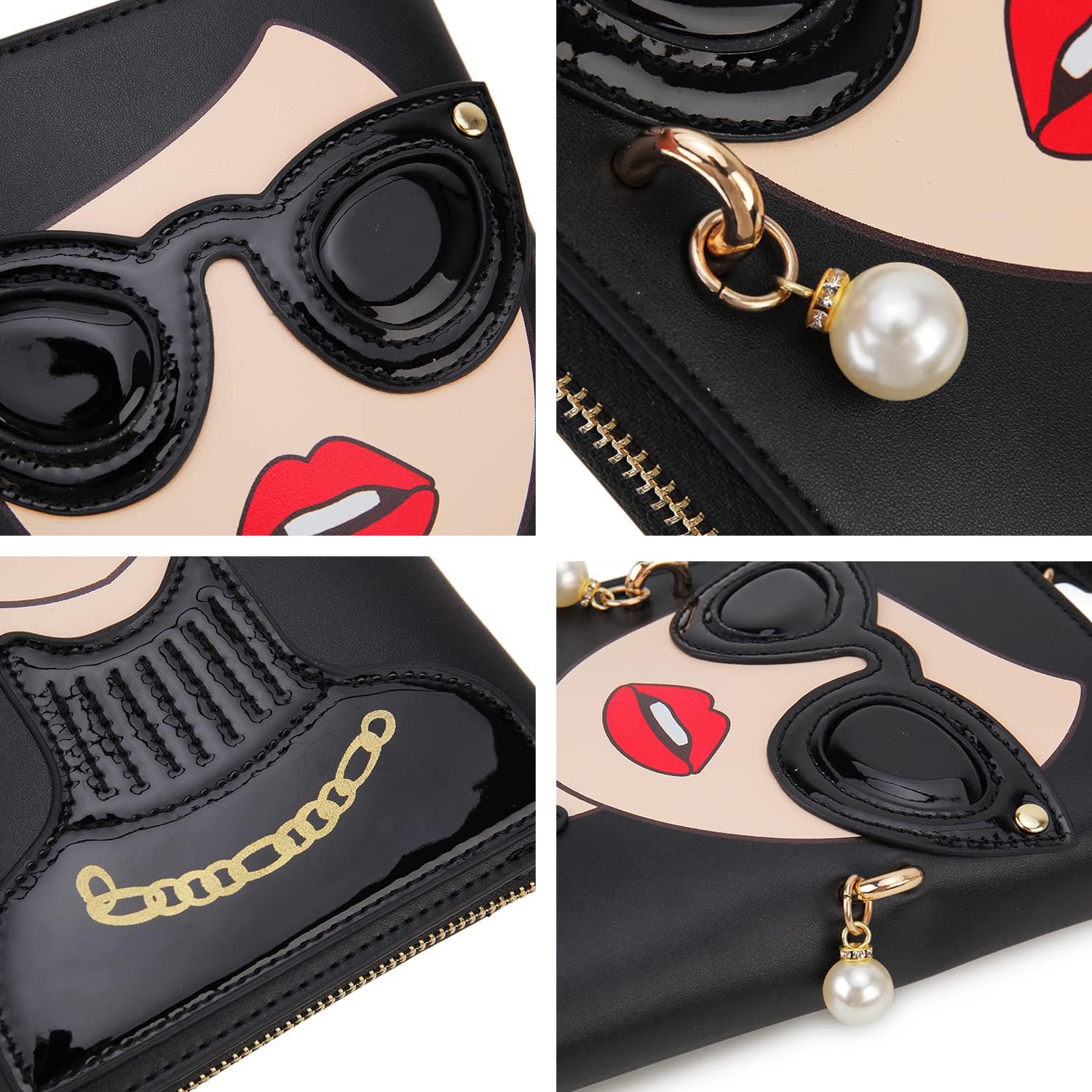 Women Novelty Lady Face Shoulder Bags Funky PU Leather Top Handle Satchel Handbags Clutch Purse for Women - Image 7
