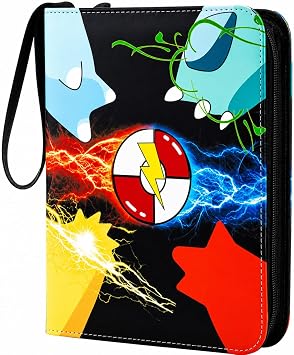 Trading Card Binder 4 Pocket, Holds 400 Cards with 50 Removable Sleeves, PU material and Waterproof,3 Ring Zipper Card Binder, Card Album for TCG, Sports Cards and Game Cards
