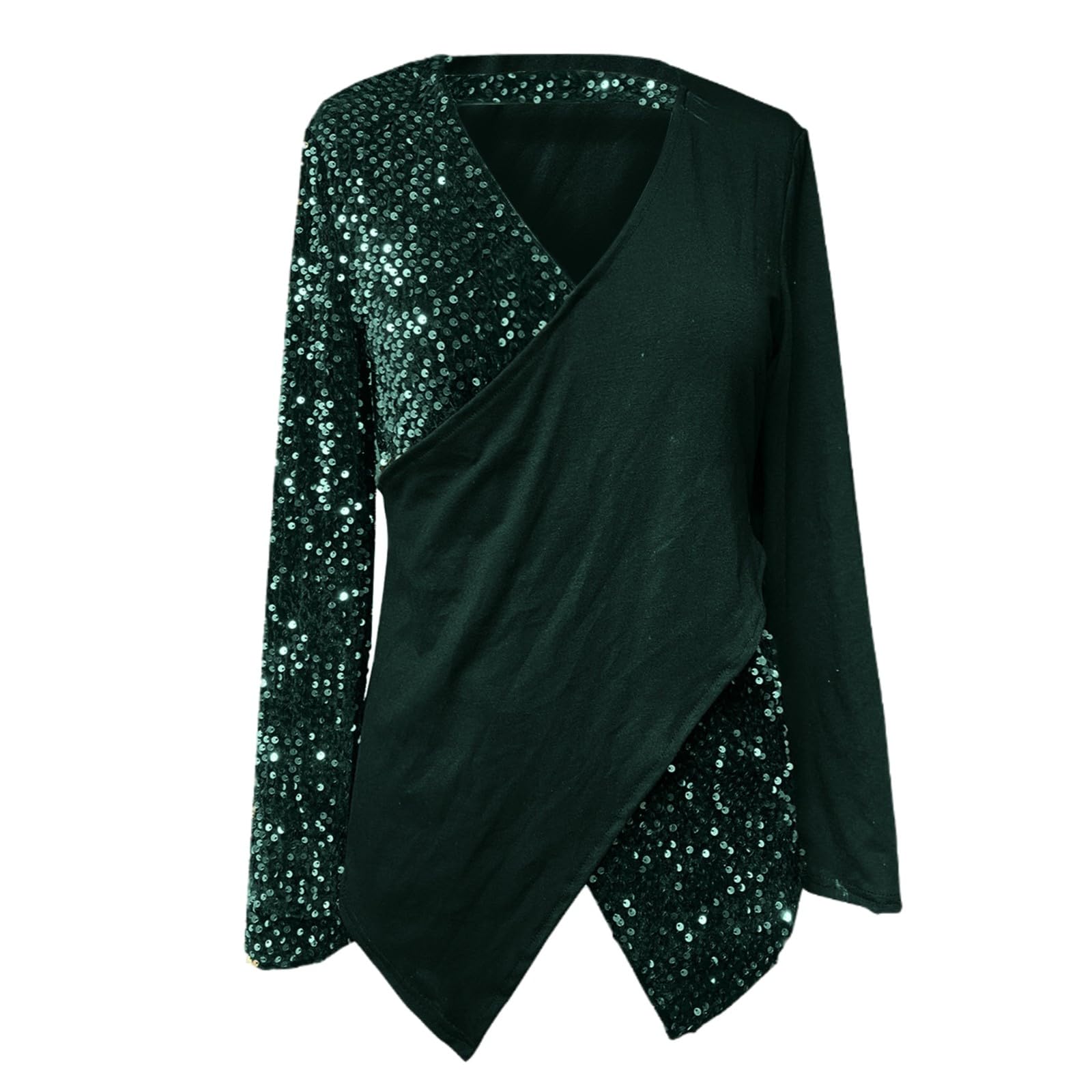 Femmes DéContracté à Manches Longues Tunique Hauts Col en V T-Shirts Croisé T-Shirt DéContracté Mince Ajusté Automne Blouse,Vert,L