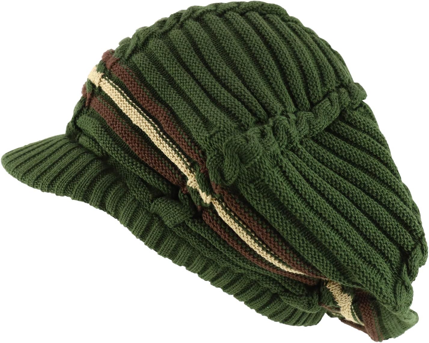 Armycrew Dreadlock Deep Shell RGY Cable Knit Cotton Rasta Beanie with Brim